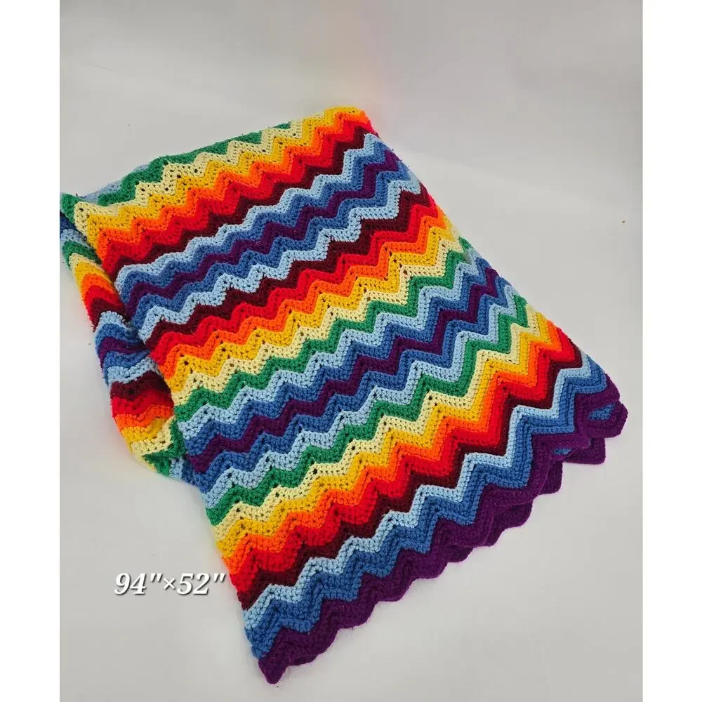 Vintage Retro Rainbow‎ Crochet Blanket
